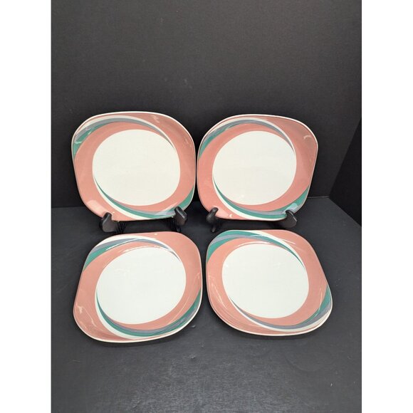 Sango Quadrille Pinwheel Pink 5206 Square 7 9/16" Salad Plate Set of 4 - Picture 2 of 9